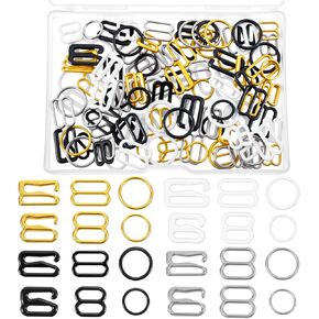 Ouligay 120PCS Bra Hooks Replacement, Metal Bra Strap Clips for Racerback, Adjustable Bra Strap Clips, 3 Styles, 2 Sizes (Black, White, Gold)