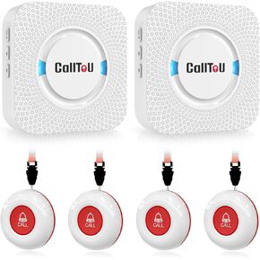 CallToU Caregiver Pager Wireless Call Button Nurse Alert System 500+ Feet for Home/Elderly/Patient/Disabled 2 Plugin Receiver 4 Waterproof Transmitter