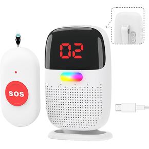 Caregiver Pager System with Digital Display for Elderly Assistance, Fall Prevention, and Nurse Calling，Wearable Wireless Pager for Patient Help at Home (2 Call Buttons + 2 Receivers)