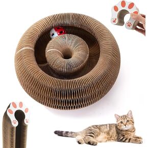 Kitty Kurlz Magic Organ Cat Scratcher, Foldable Infinity Cardboard Toy for Indoor Cats, Durable & Interactive, Earthy