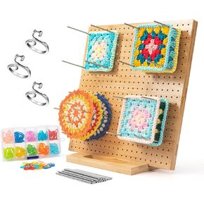 12" Bamboo Crochet Blocking Board, Rust-Proof Knitting & Wooden Crochet Mats with 20 Pins, Non-Slip Grid for Granny Squares, Yarn Tools Gifts for Crafters
