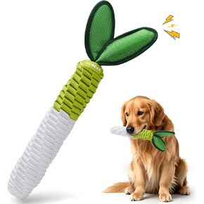 AUSCAT Carrot Dog Rope Toy, Durable Tug of War Toy with Squeaker, Braided Teething Toys for Small Medium Large Dogs