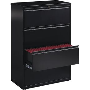 WorkPro® 36"W Lateral 4-Drawer File Cabinet, Metal, Black