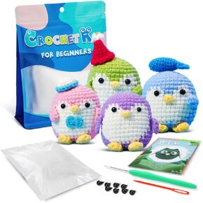 YILIFEIDA Crochet Kit for Beginners - All-Inclusive Starter Set with Yarn, Crochet Hooks, Step-by-Step Guide, Stitch Markers, and Accessories - Ideal for Adults, Teens - 4 Penguins