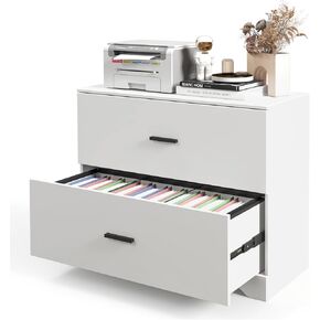 Giantex Office File Cabinet 2 Drawer - Lateral Filing Cabinet w/Anti-Toppling Device, Hanging Bars, Home Office Furniture for Hanging File Folders A4/Letter/Legal Size, File Storage Cabinet (Walnut)