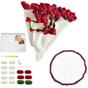 Crochet Flowers Rose Bouquet Blanket- DIY Crochet Flower Bouquet Kit[Need to Weave by Yourself] - Handmade Rose Blanket,for Home Decor100*100CM (Blue)