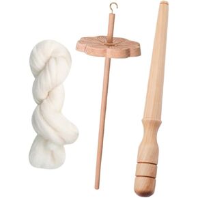 Flower Shape Drop Spindle,Hand Carved Craft Tool Weaving Spindle Yarn Making Portable Wood Yarn Wheel for Knitted, with Wool Strips