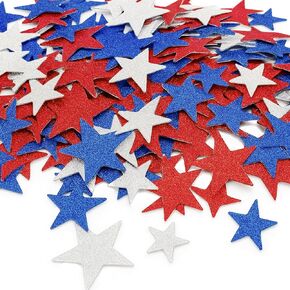 200 PCS Red White Blue Glitter Foam Star Stickers – 3 Sizes Self-Adhesive Foam Star Decorations for 4th of July, Memorial Day, Veterans Day, Patriotic Crafts, DIY Party Décor and Kid's Scrapbooking