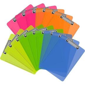 Clipboards, HERKKA 15 Pack Upgrade Plastic Clipboards Low Profile Clip Standard A4 Letter Size, Assorted Transparent Color, for Classroom and Office Use