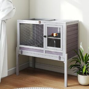GUTINNEEN Guinea Pig Cage with Cooling Plate and Anti-Chewing Edges Indoor Rabbit Hutch Outdoor Bunny House with Raised Stand 36.6" L (Nature)