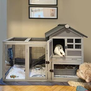 Rabbit Hutch Indoor Outdoor Bunny Cage Rabbit cage with Run, Deeper No Leak Tray, Weatherproof