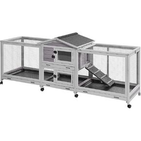 GUTINNEEN Rabbit Hutch Guinea Pig Cage with Double Run Indoor Bunny Hutch Outdoor Rabbit House with Deeper No Leak Trays and Wheels