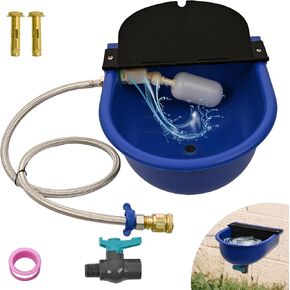 Automatic Water Dispenser for Dogs, with Drainage System & Auto Fill, 1 Gallon Plastic Outdoor Pet Waterer, Includes Drain Valve, Float Valve, Hose Quick Connector, for Horse, Chicken(Green)