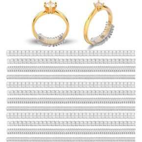 12Pcs Plastic Ring Sizers for Loose Rings, Invisible Coil Wrap Rings Resizer, Ring Guards Clip Size Adjuster, Jewelry Fitter Resizer for Women Men(Golden)