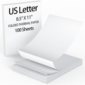 9527 Product 8.5 x 11 Inch Thermal Printer Paper White US Letter Size Thermal Paper with Perforated Line,Folded Continuous printing,Compatible with A4 Portable Thermal Printer, 100 Sheets