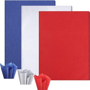 60 Sheet 4th of July Tissue Paper, Red Silver Blue Patriotic Art Tissue Paper for DIY Crafts Independence Memorial Day American National Day Party Supplies, 13.8 x 19.7 Inch