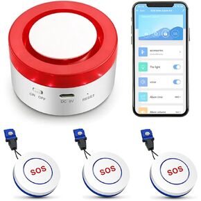 WiFi Caregiver Pager Call Button: Wireless Nurse Alert Call Bell, Personal Alarm Call Button with App Alerts, Emergency Alert Pager for Elderly Patients (3 SOS Buttons+1 Siren)
