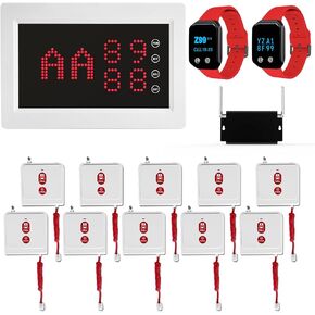 Wireless Calling System Caregiver Pager 1600+ Feet Nurse Alert System for Elderly Disabled Patient Monitoring 10 Call Buttons/1 Receivers/2 Watch/1 Signal Amplifier