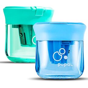 Small Pencil Sharpener Handheld - 2 Pcs Three Hole Bulk Colored Pencil Sharpener, Mess-Free for Classroom, Party Favors, Art Supplies (Blue Green)