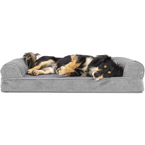 Furhaven Orthopedic Dog Bed for Medium/Small Dogs w/ Removable Bolsters & Washable Cover, For Dogs Up to 35 lbs - Faux Fur & Velvet Sofa - Smoke Gray, Medium