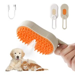 Cat Steam Brush Dog Brush - Pet Grooming Brushes 3 in 1 for Grooming Massage Deshedding Skin-friendly Steam Cat Hair Remover Rechargeable（Beige）