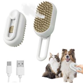 4-in-1 Cat Grooming Steam Brush, Pet Hair Shedding, Massage, Cleaning, Combing (brown)