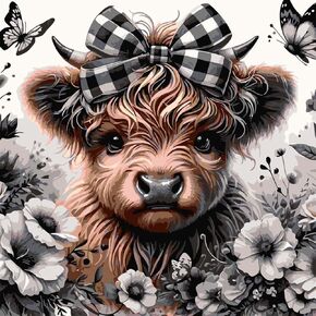 SHICERNHJ Highland Cow Paint by Numbers Kit for Adults,Flower Plant Adult Paint by Number Kits for Beginner,DIY Acrylic Oil Paint by Number on Canvas for Home Wall Decor 16 X 16Inch