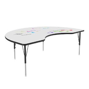 Correll 48"x72" Kidney Shaped, Classroom Dry Erase/Markerboard Top Activity Table, Height Adjustable (19"-29), White Durable High Pressure Laminate, School Furniture, Made in The USA