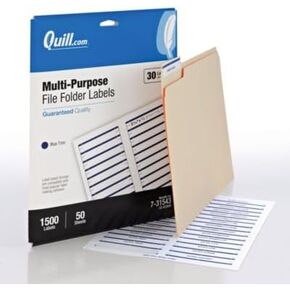 Quill Brand 731543 Laser/Inkjet File Folder Labels, 2/3-Inch x 3-7/16-Inch, Blue, 30 Labels/Sheet