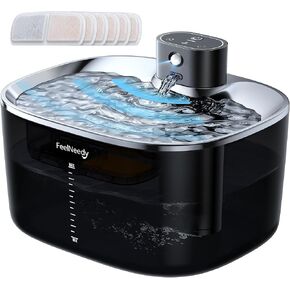 Cordless Cat Water Fountain for Drinking - 4L No Pump Easy to Clean, 4000mAh Battery Operated Pet Water Fountain for Cats Indoor with 6 Pack Filter, Stainless Steel Tray & Low Water/Power Remind