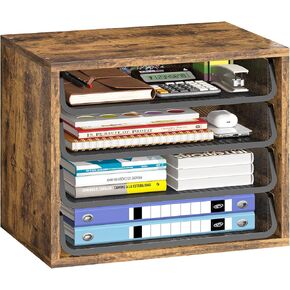 Simple Trending Paper Organizer Letter Tray, 4-Tier Wooden Mesh Desk File Organizer, Paper Sorter Folder Holder for Office Home School, Rustic Brown