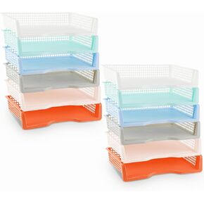 Set of 12 Colorful Turn in Trays Classroom Plastic Stackable Paper Tray Classroom Teachers Desk Organizer Bin for Office Home Teachers Organization and Storage,9 x 13 x 3 Inches(Morandi)