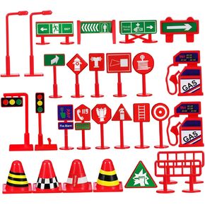 BESPORTBLE 28Pcs Mini Traffic Signs Set Realistic Educational Traffic Signal Lights and Road Signs for Early for Play and Cognitive Development