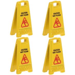 POPETPOP Caution Wet Floor Sign: 5pcs Mini Traffic Signs Set - Yellow Warning Sign for Kids Safety Education Toy Dollhouse Model House, 1.02x0.55x0.35inches