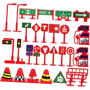 UPKOCH 28Pcs Mini Traffic Cones and Road Signs Educational Early Traffic Safety Awareness Fun Playtime