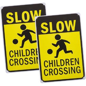 LIFKOME 2Pcs Iron Slow Down Signs for Safety Traffic Control Sign for Schools Parks Residential Areas Awareness Warning Sign Enhance Safety for Playgrounds Neighborhoods