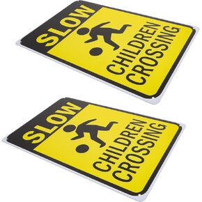 Ciieeo 2Pcs Slow Crossing Signs High Visibility Caution Signs for Streets Playgrounds Iron Construction Enhance Safety for Playing Road Awareness Sign