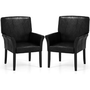 POWERSTONE Executive Accent Chair PU Guest Chair Office Chair Reception Waiting Room Armchair with Wooden Legs Single Sofa Home Theater Seating, PU Black