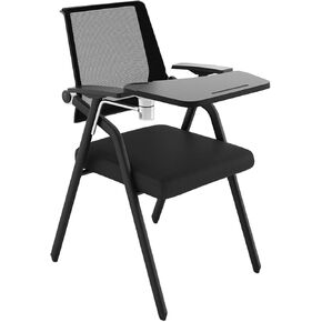 Stackable & Foldable Office Chairs Conference Room Chairs Mesh Back Stacking Arm Chairs for Home Office Desk Folding Chairs Guest Reception Meeting Chair with Lumbar Support