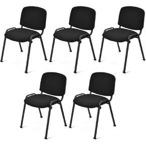 LUARANE 5Pcs Modern Conference Chair Reception Stackable Chair with Ergonomic Lumbar Support & Comfort Seat Back Sponge Cushion, for Guest Office Waiting Room, Sturdy Steel Frame, Black