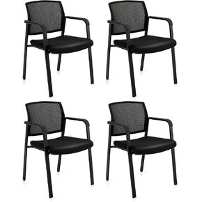 Tangkula Set of 6 Conference Room Chairs, Stackable Office Guest Chairs with Upholstered Seat, Mesh Backrest & Armrests, Waiting Room Chairs for Office, School, Lobby, Black