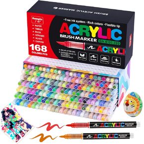 JRQ 240 Colors Acrylic Paint Markers, Brush Tip Acrylic Paint Pens for Wood Rock Glass Canvas Stone Fabric Glass Metal Ceramic Canvas DIY Crafts Art Supplies Kids Gifts