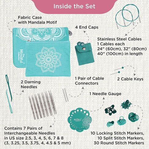 KnitPro The Mindful Collection Passion Interchangeable Needle Set 4" (10cm) | 13 US Sizes (2.5-15) in Kuwait