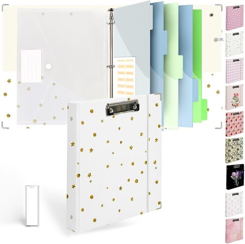 3 Ring Binder 1 inch with Clipboard - White & Pink Bow Design, Includes Dividers, File Bag & Spine Label - Classic and Elegant for School or Work, Holographic Waterproof Film in Kuwait