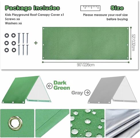 Playground Replacement Canopy, 52" x 90" Swing Set Replacement Tarp, Waterproof 210D Oxford Cloth Playset Replacement Tarp, Playground Accessories for Kids Outdoor, Backyard Playground (Dark Green) in Kuwait