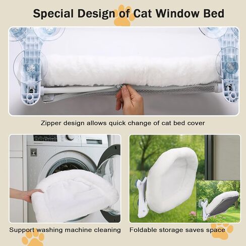 Cat Window Perch with 6 Strong Suction Cups,Includes Summer and Winter Removable Cushion - No Drill Installation,50LBS Support Foldable Cordless Cat Beds for Indoor Cats(Medium) in Saudi Arabia