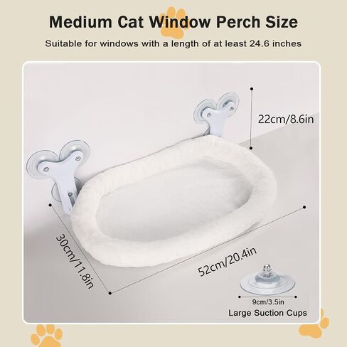 Cat Window Perch with 6 Strong Suction Cups,Includes Summer and Winter Removable Cushion - No Drill Installation,50LBS Support Foldable Cordless Cat Beds for Indoor Cats(Medium) in Saudi Arabia