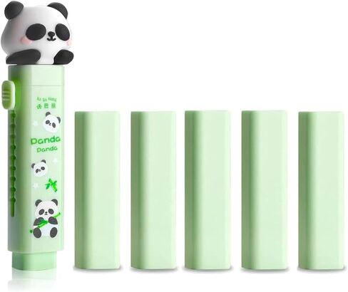 5 +1 Pack Cute Cartoon Erasers Set Rubber Pencil Erasers for Kids Students Office School Supplies (Green Panda) in Kuwait
