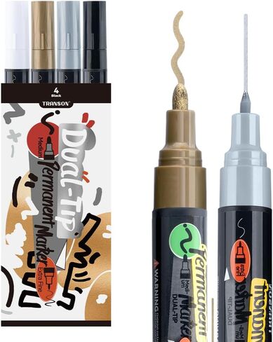 TRANSON 2 White Dual-tip Permanent Paint Markers Oil Based Waterproof in Kuwait