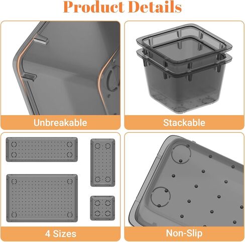 15 PCS Clear Plastic Drawer Organizer Set, 4-Size Acrylic Drawer Storage Trays, Storage Bins for Makeup, Gadgets, and Jewelry in Bathroom, Bedroom and Office, Clear Black in Kuwait